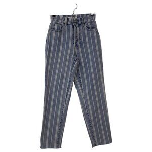 PacSun Jeans Womens 23‎ Blue White Striped Denim Frayed Hem Straight Button-Fly